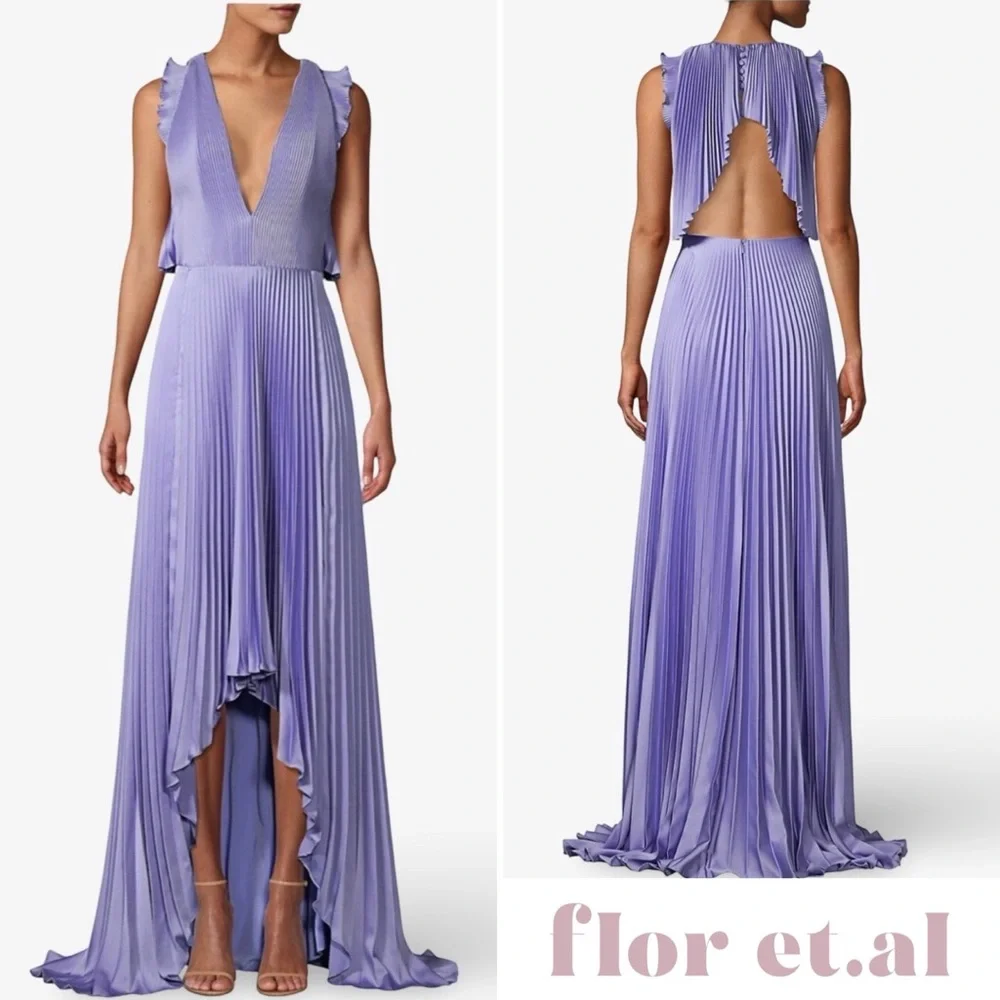 Flor et. al James Pleated Backless Gown Periwinkle Blue 8 NWT - Picture 1 of 17